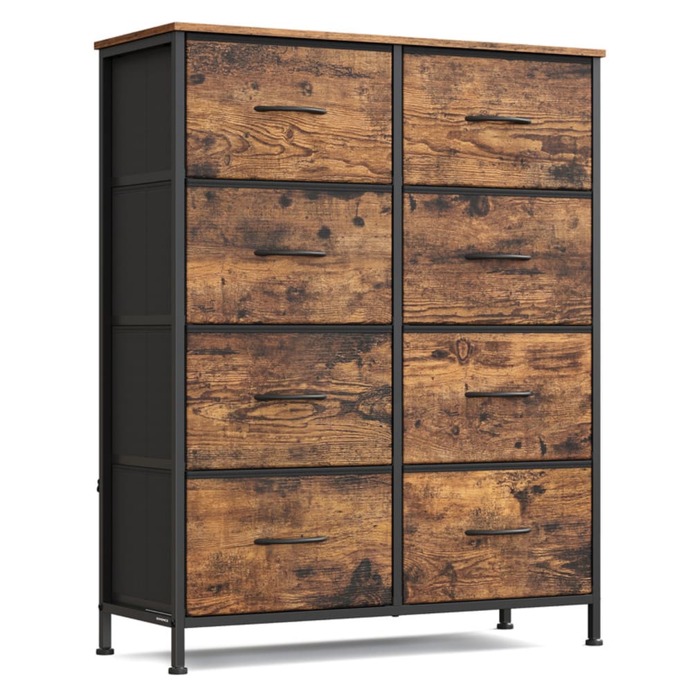 Commode à 8 tiroirs en tissu acier mdf tissu non tissé marron et noir