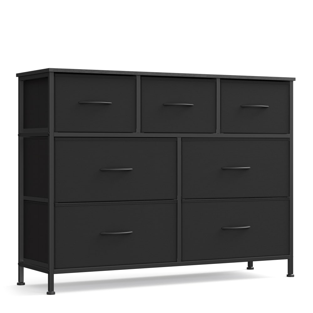 Commode 7 tiroirs meuble de rangement pour chambre acier noir