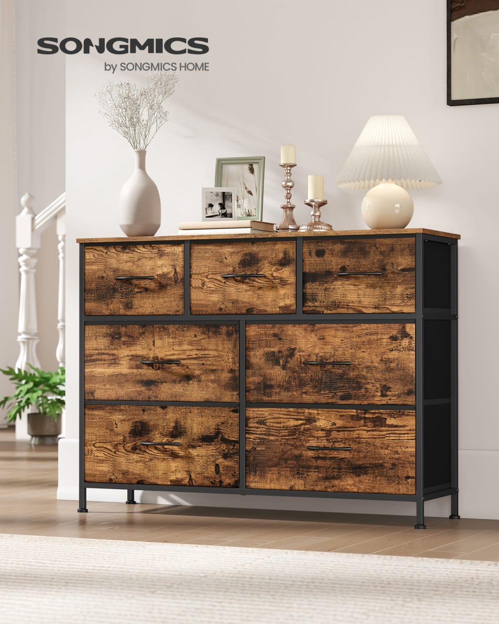 Commode 7 en tissu non-tissé pour chambre d'encre noir et marron