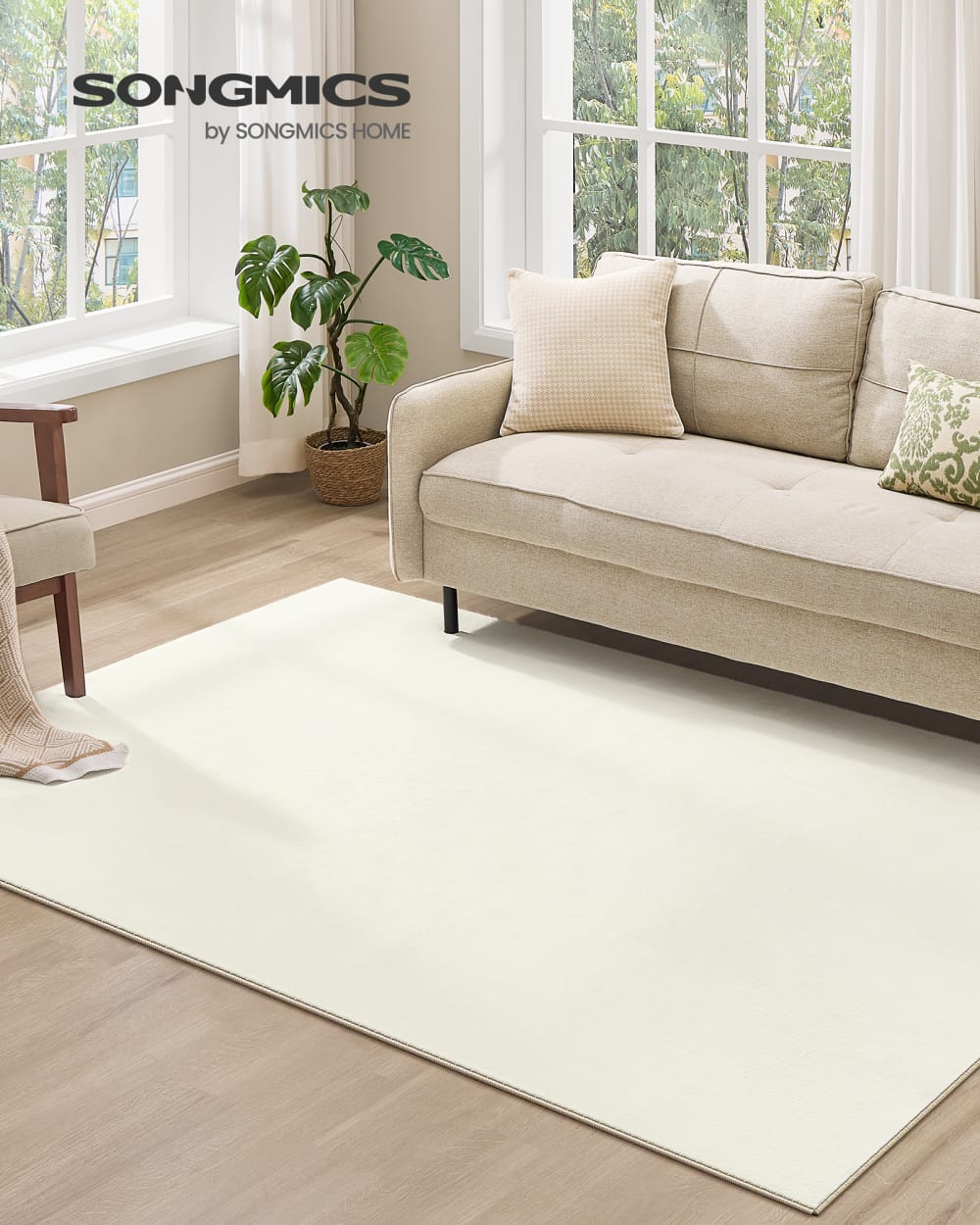 Tapis décoratif 160 x 230 cm antidérapant lavable en machine blanc — vue 3