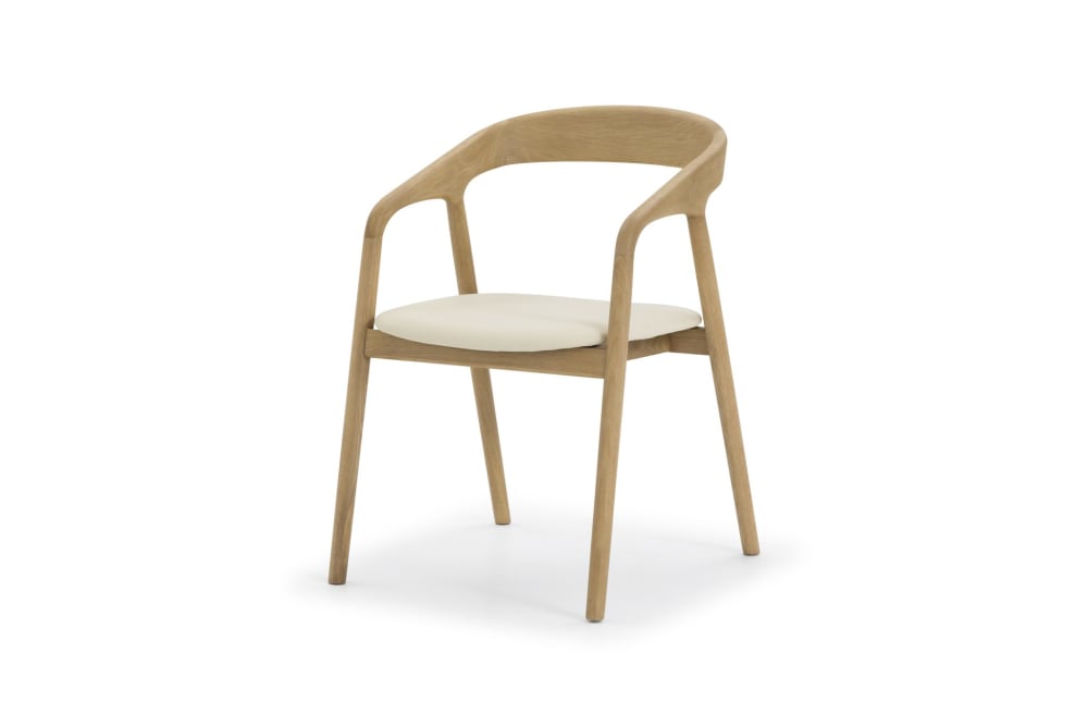 Chaise en chêne massif, cuir vegan beige - image 2