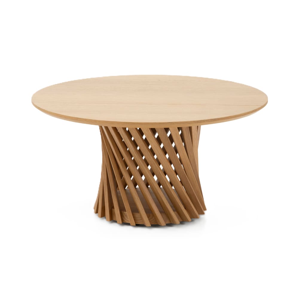 WOODEK Runder Couchtisch aus massiver Eiche Ø80 cm, Mattlack style landhaus Beige Holz