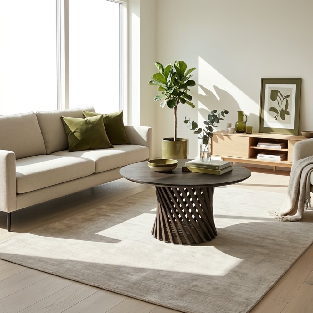 Runder Couchtisch aus massiver Eiche Ø80 cm, Espresso-Matt -