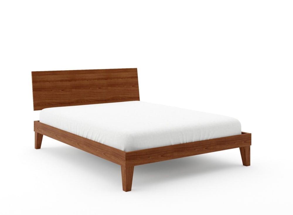 Lit avec tête de lit pleine en bois massif 140x190 Noyer