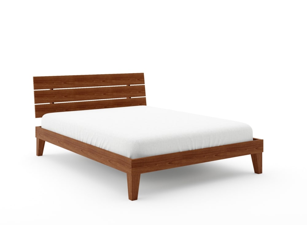 Lit avec tête de lit trio en bois massif 160x200 Noyer