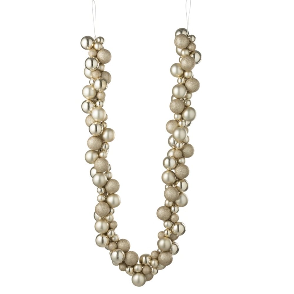 Guirlande de boules de Noël en plastique beige 160x10x10 cm