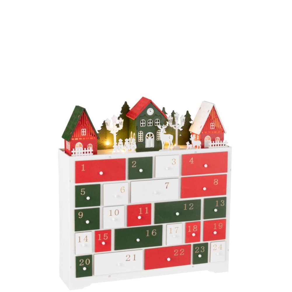 Calendrier de l'avent en bois multicouleur 38x10.5x41 cm