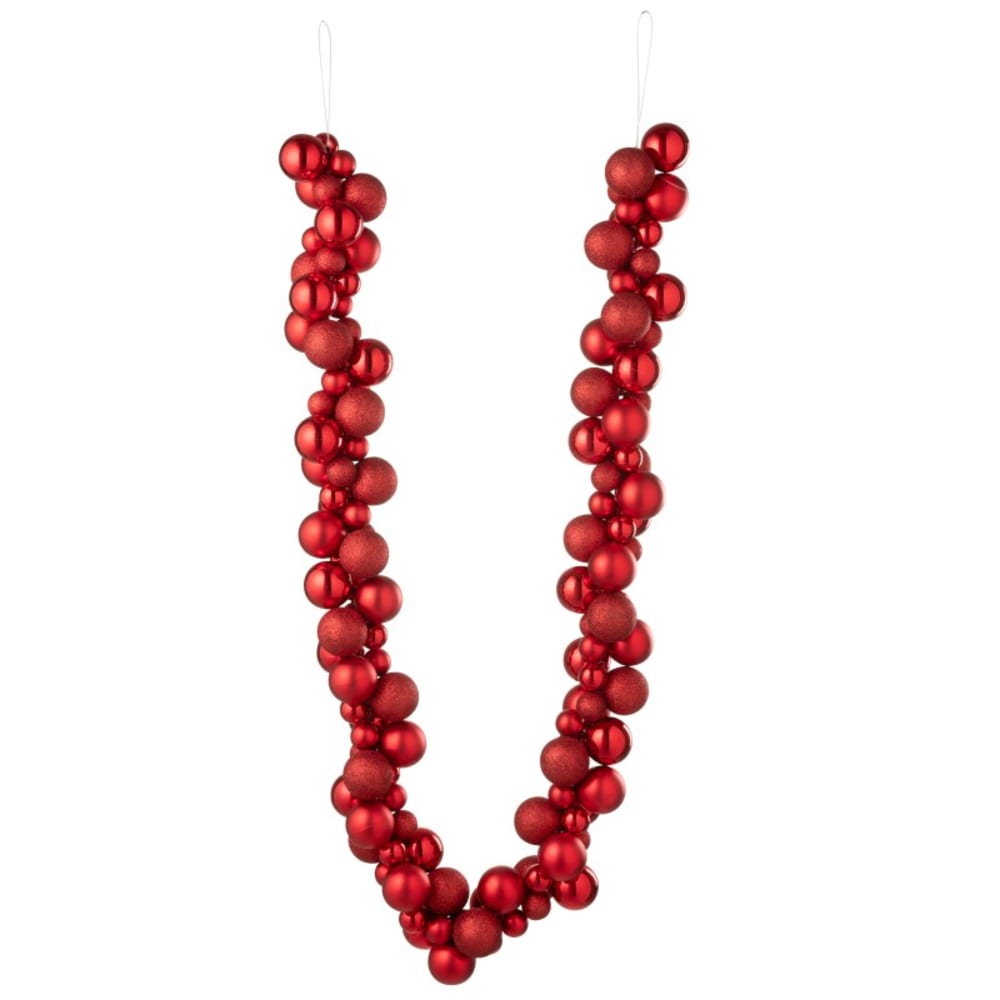 Guirlande de boules de Noël en plastique rouge 160x10x10 cm