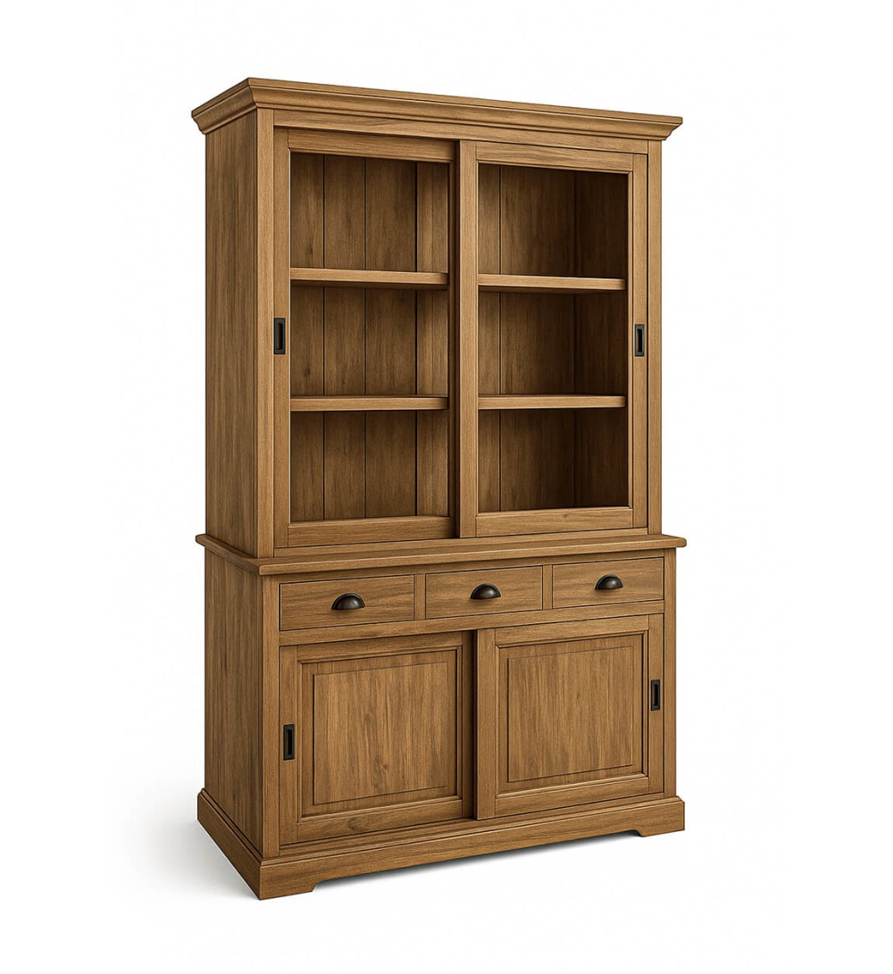 Vitrine portes coulissantes en bois beige H 220 cm