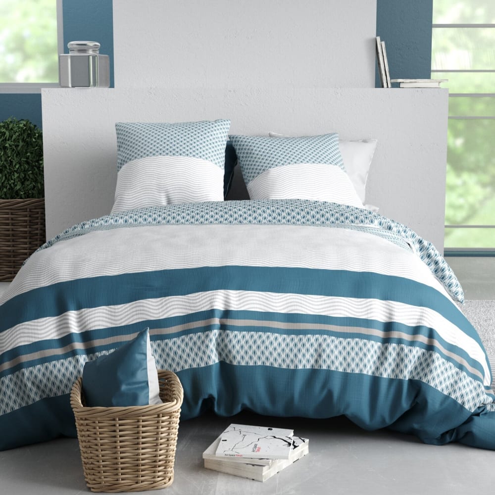 Parure de couette 100% coton 57fils multicolore 240x220cm 2 taies
