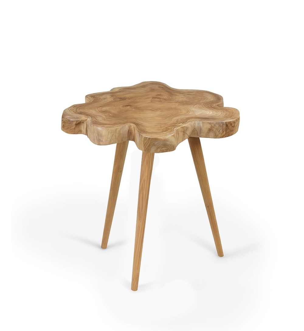 Table d’appoint tronc irrégulier en teck beige