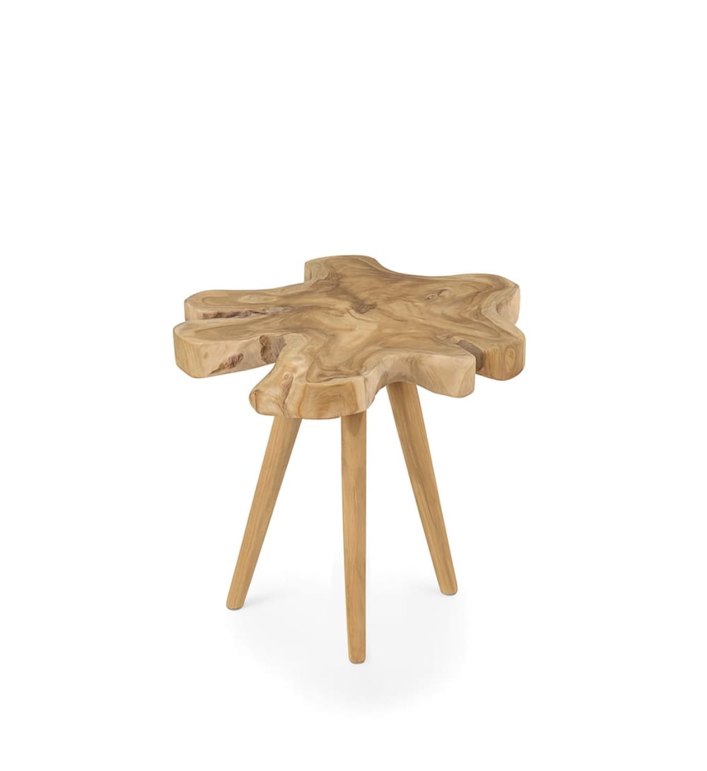 Table d’appoint tronc irrégulier en teck beige