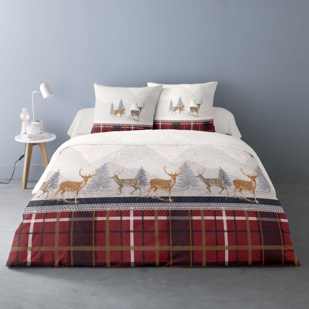 Parure de couette flanelle 100% coton multicolore 240x220cm 2 taies