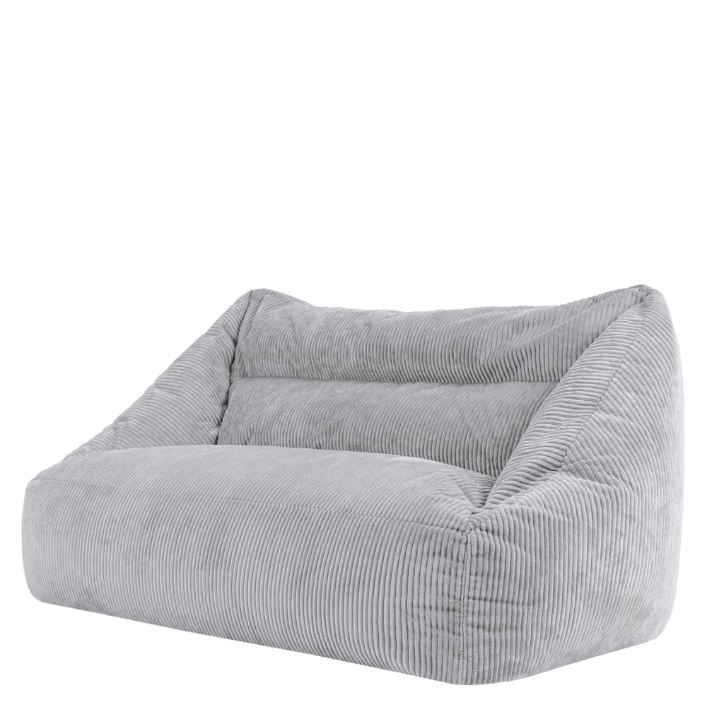 Pouf géant canapé de sol deux places en velours côtelé gris clair