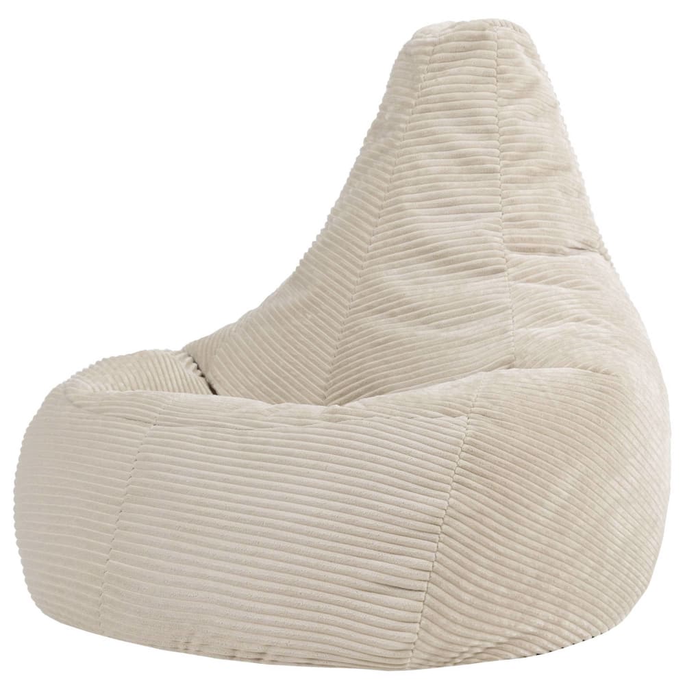 Pouf géant à dossier haut large XL velours côtelé beige galet