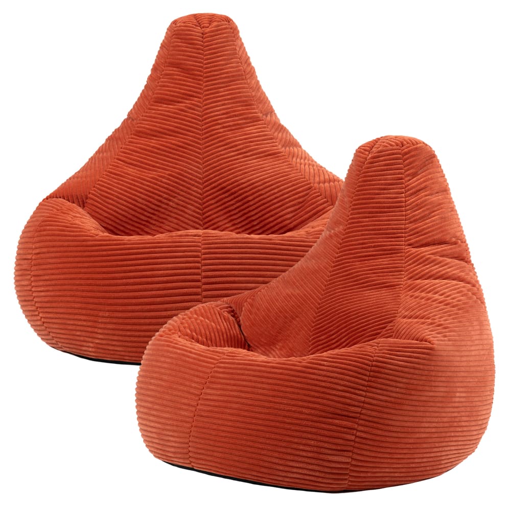 Lot de 2 poufs poire à dossier haut velours côtelé orange terracotta — Beyit