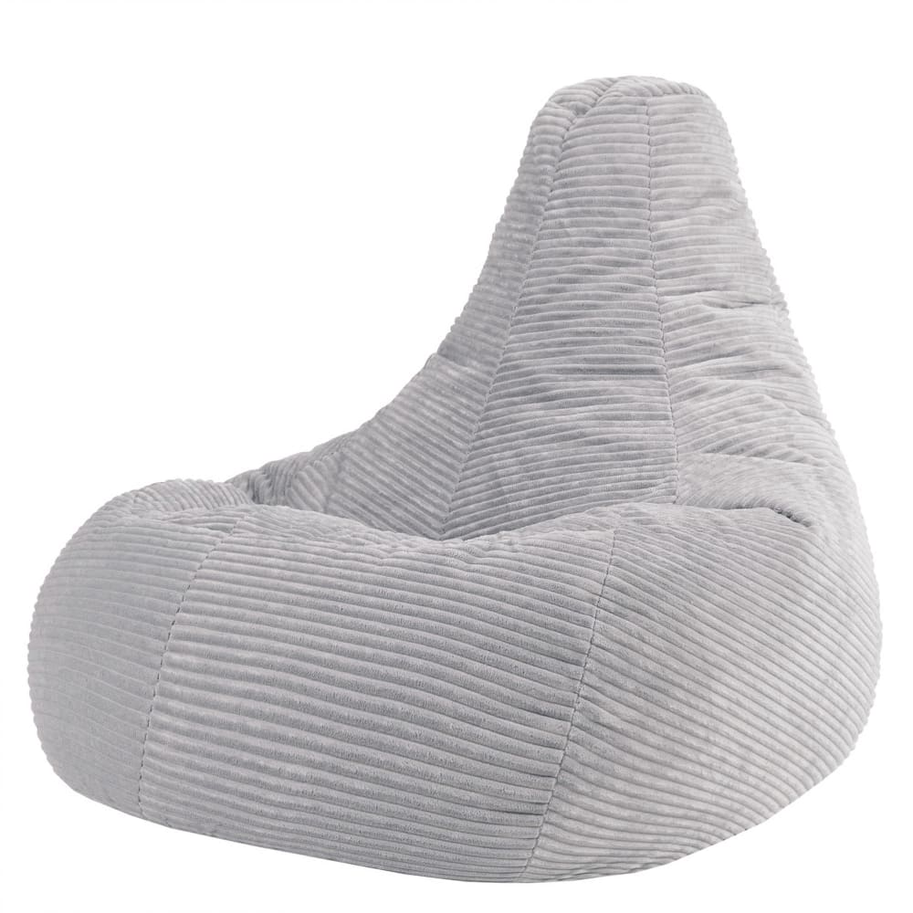Pouf géant à dossier haut large XL velours côtelé gris clair