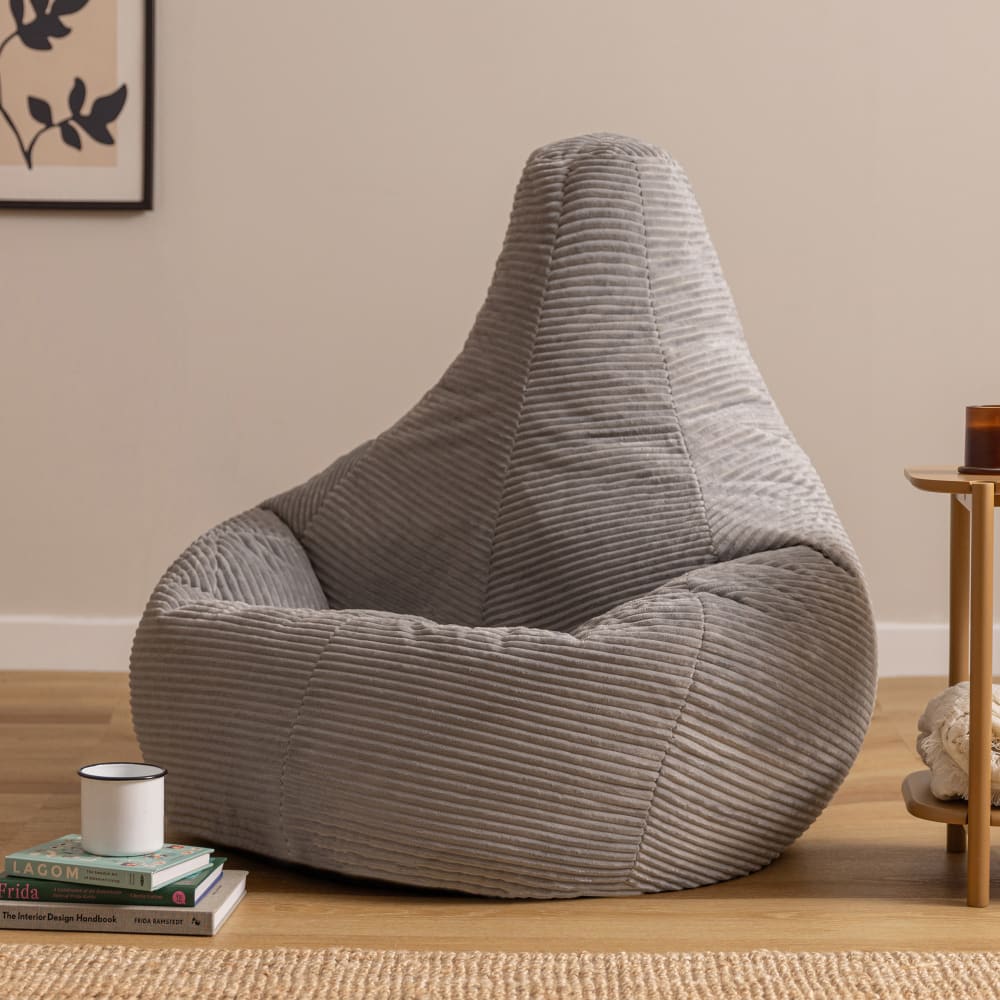 Icon Sitzsack Sessel XL aus Cord mit hoher Rückenlehne, Grau style classic chic Grau Samt
