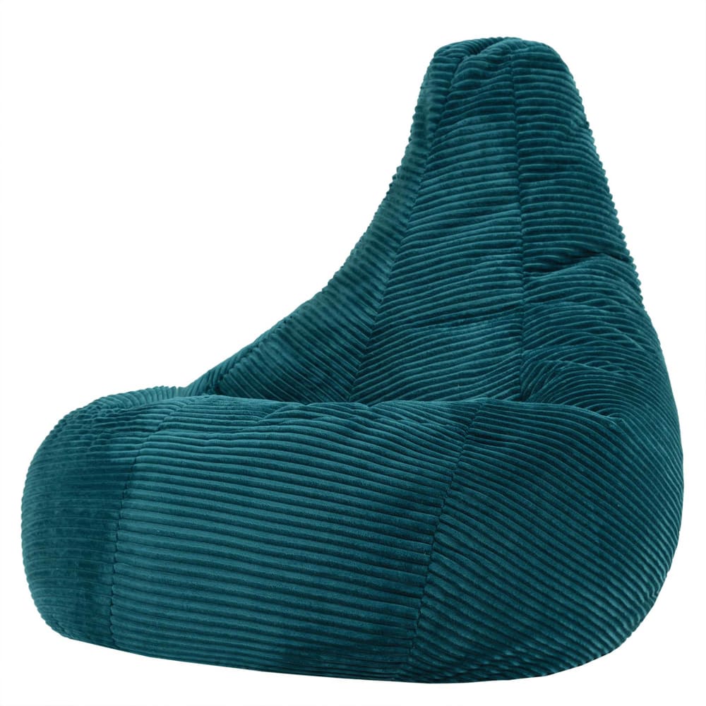 Pouf géant à dossier haut large XL velours côtelé bleu canard