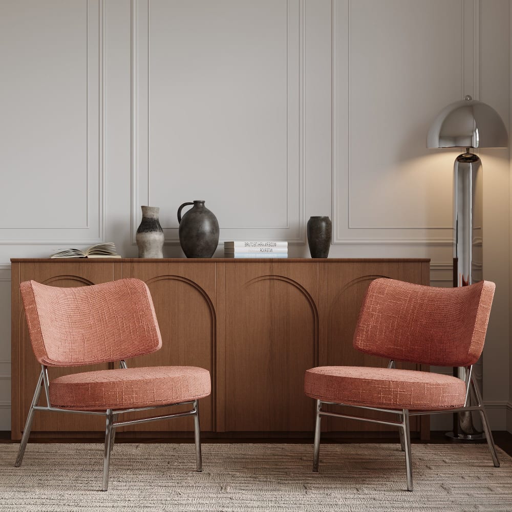 Fauteuil de salon en velours tramé rose vintage
