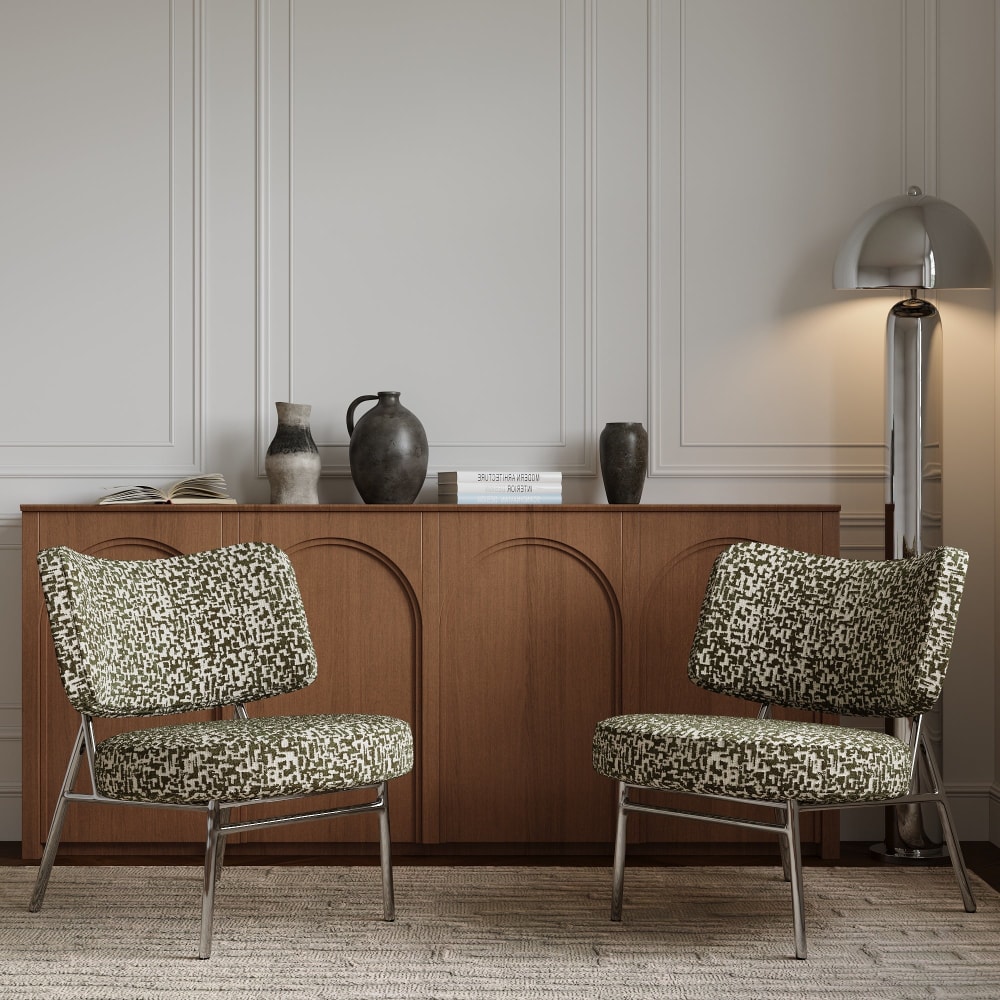 Fauteuil de salon en tissu texturé à motif kaki
