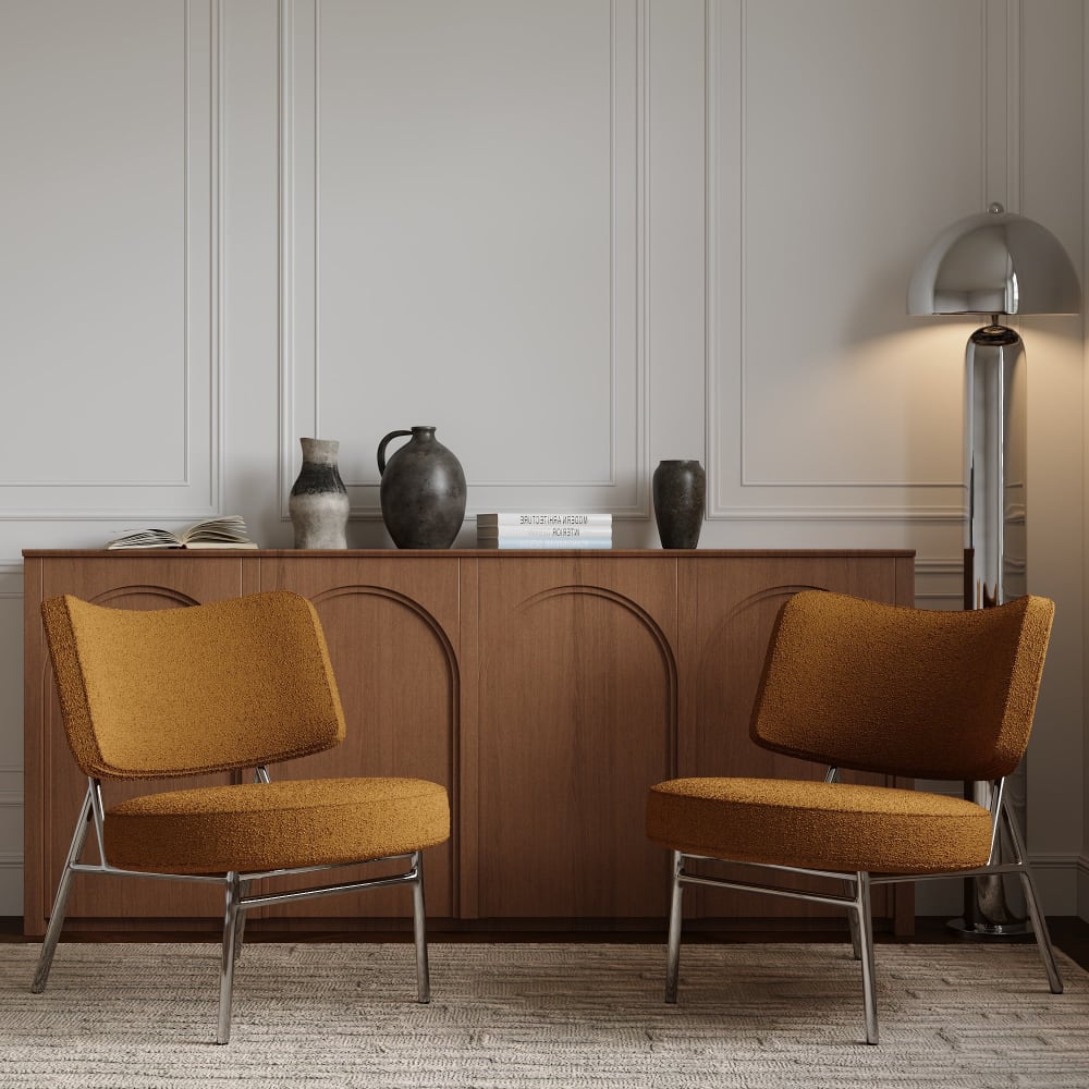 Fauteuil de salon tissu bouclette moutarde