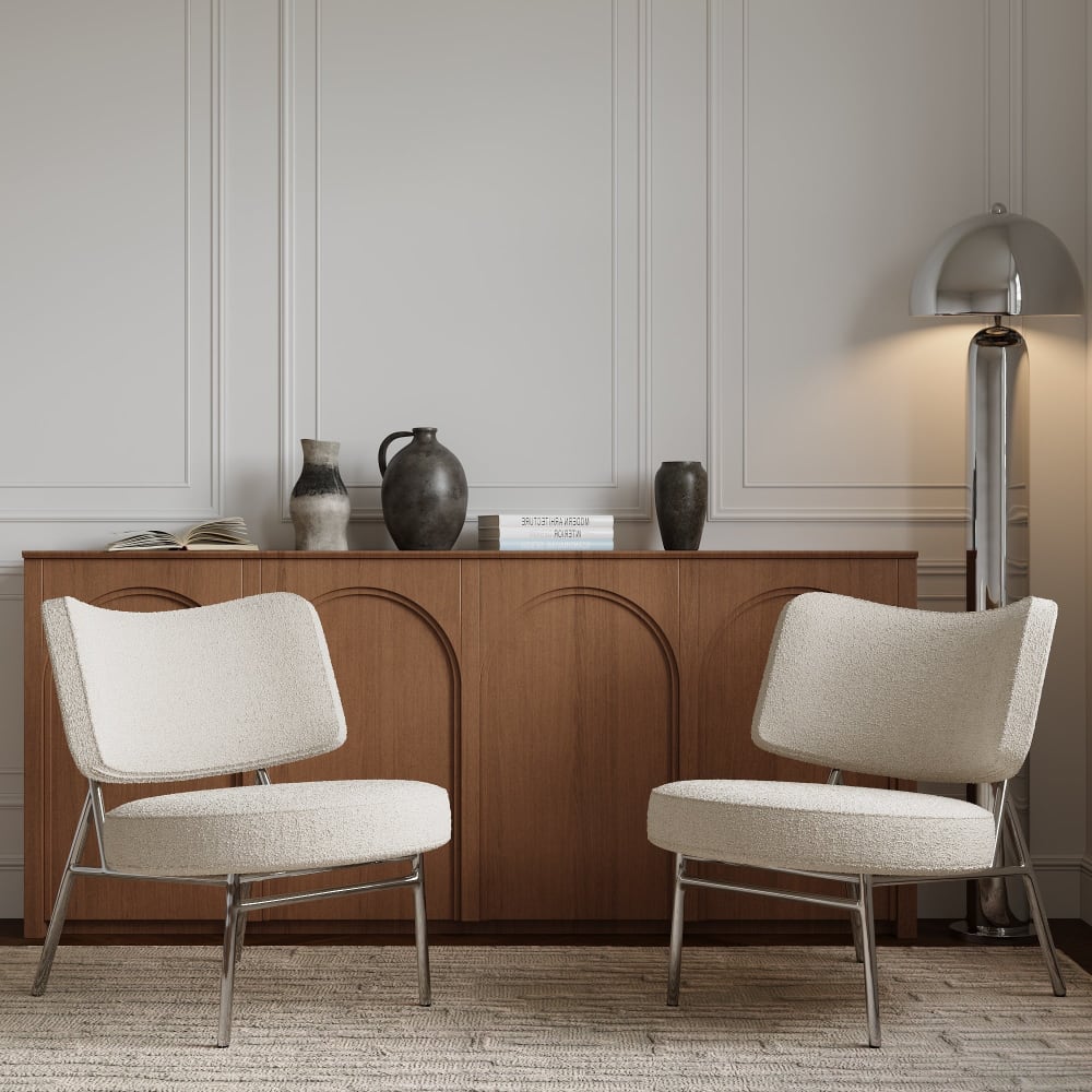 Fauteuil de salon en tissu bouclette crème