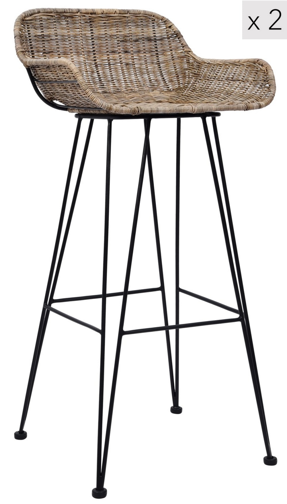Barhocker (2er Set) aus Metall und Fasern Braun - Maisons Du