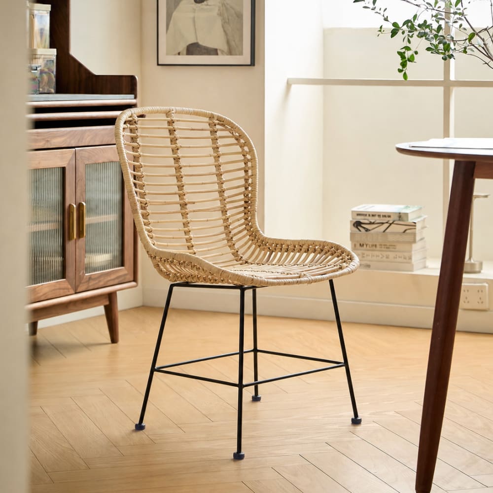 Nordlys Esszimmerstühle (2er Set) aus Metall und Rattan Braun style exotic Braun Rattan