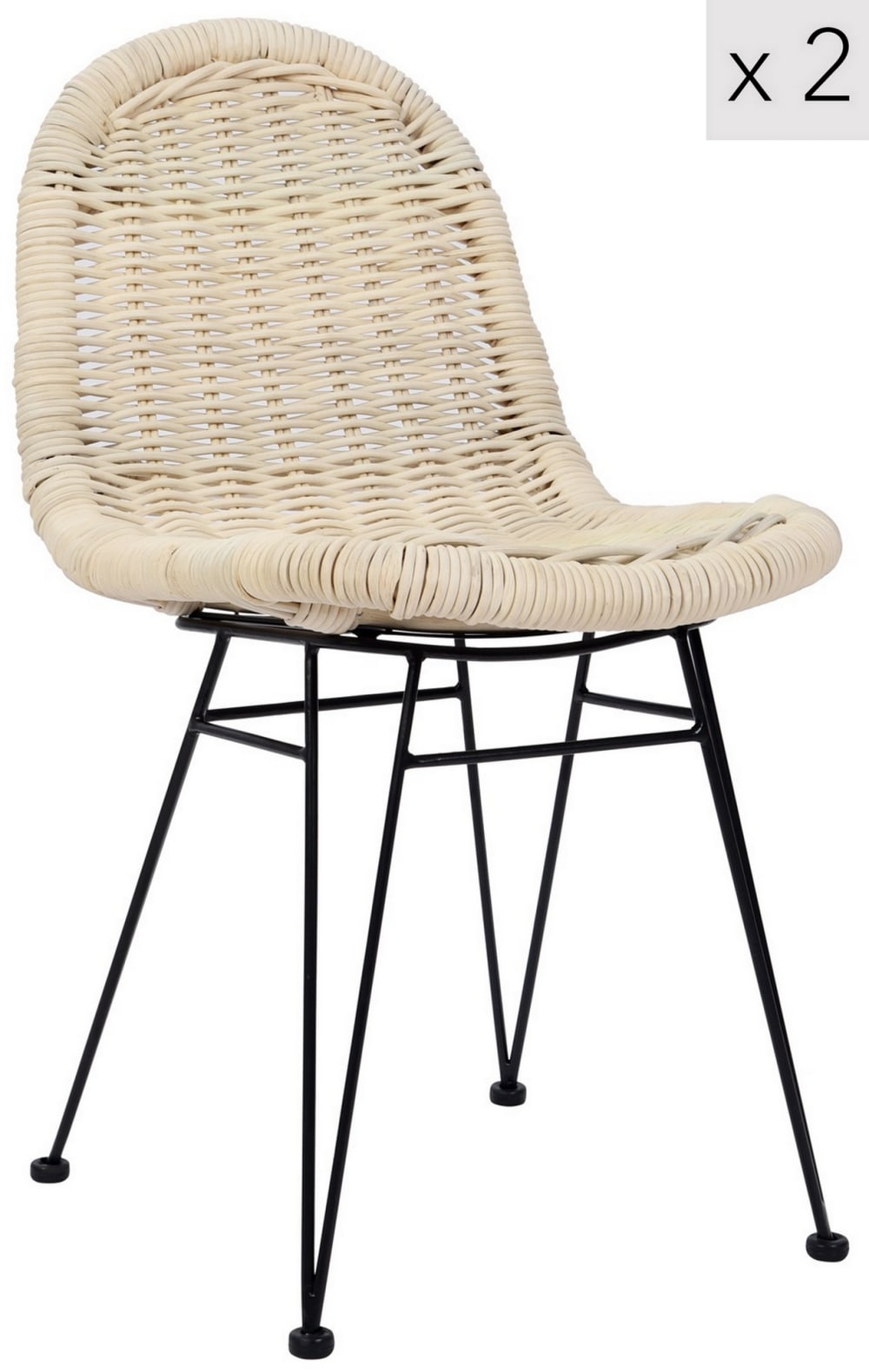 Esszimmerstühle (2er Set) aus Metall und Rattan Braun - Maisons