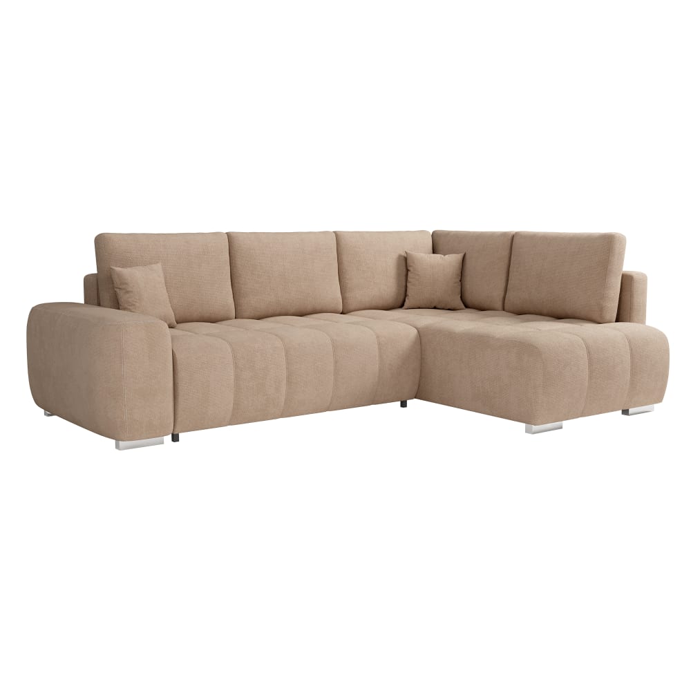 Canapé d'angle convertible 5 places en tissu beige