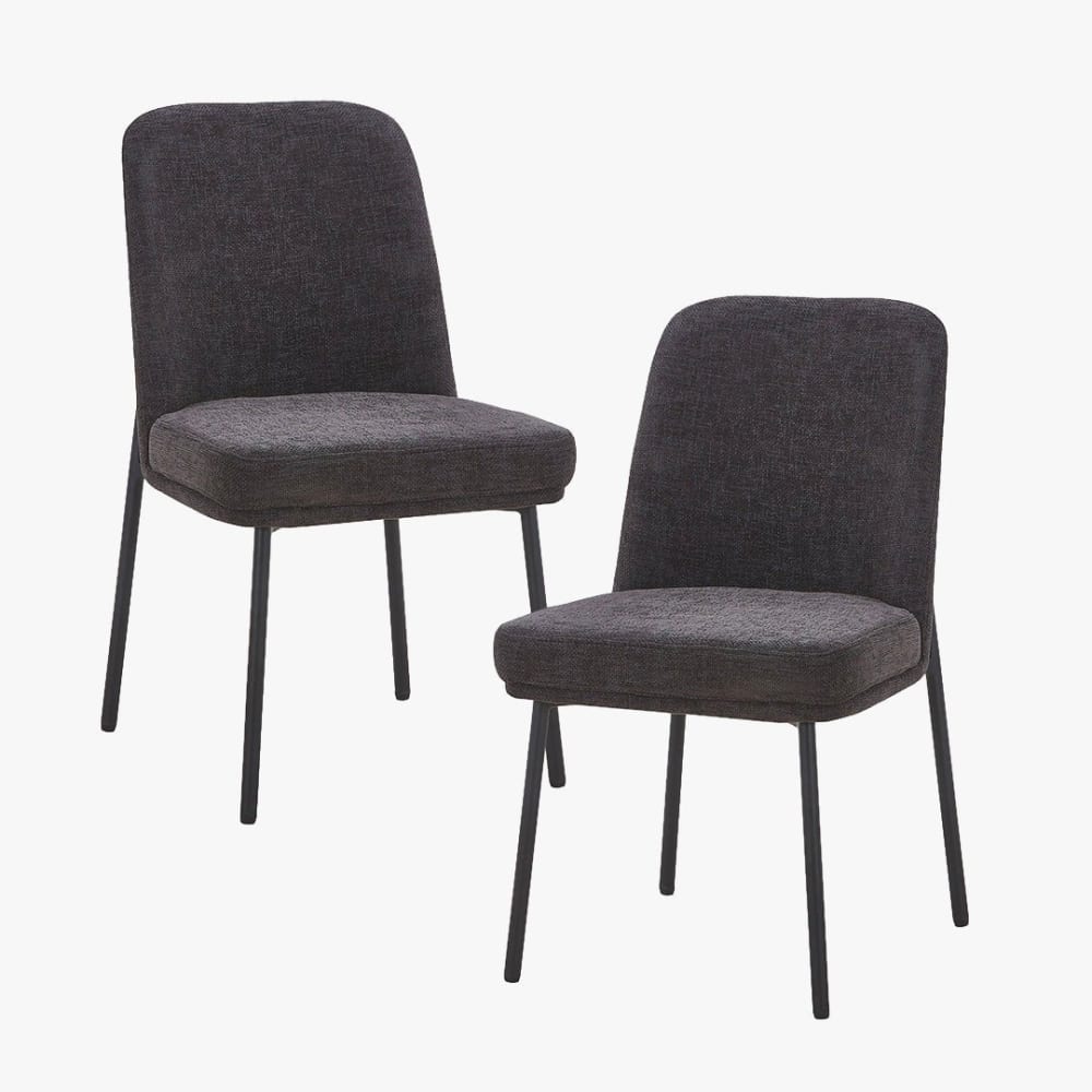 Lot de 2 chaises en tissu gris foncé pieds en métal noir