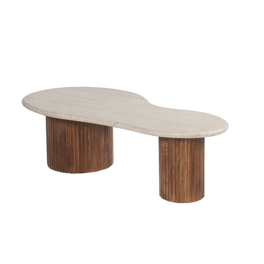 Table basse en bois de manguier et travertin