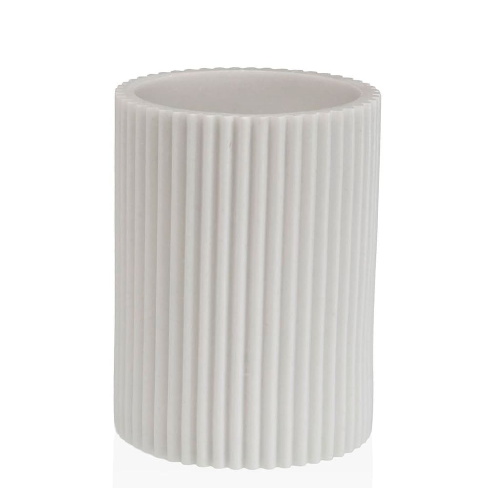 Porte brosse à dents en résine blanche stries 7x7x10cm