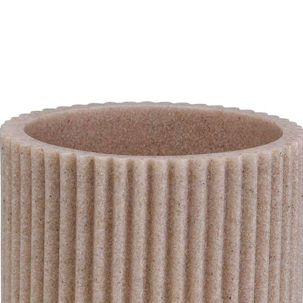 Porte brosse à dents en résine beige stries 7x7x10cm — vue 3