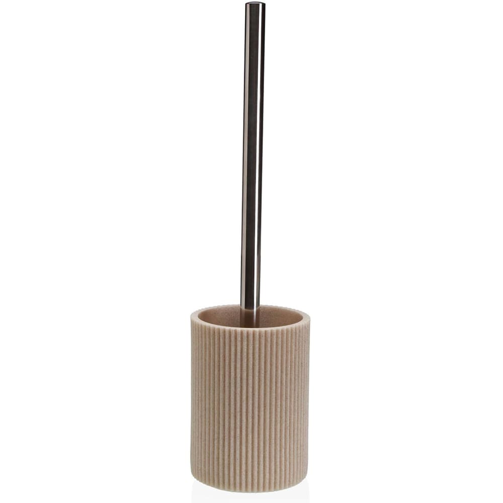 Brosse wc en résine beige stries et métal 9.5x9.5x37cm — Beyit