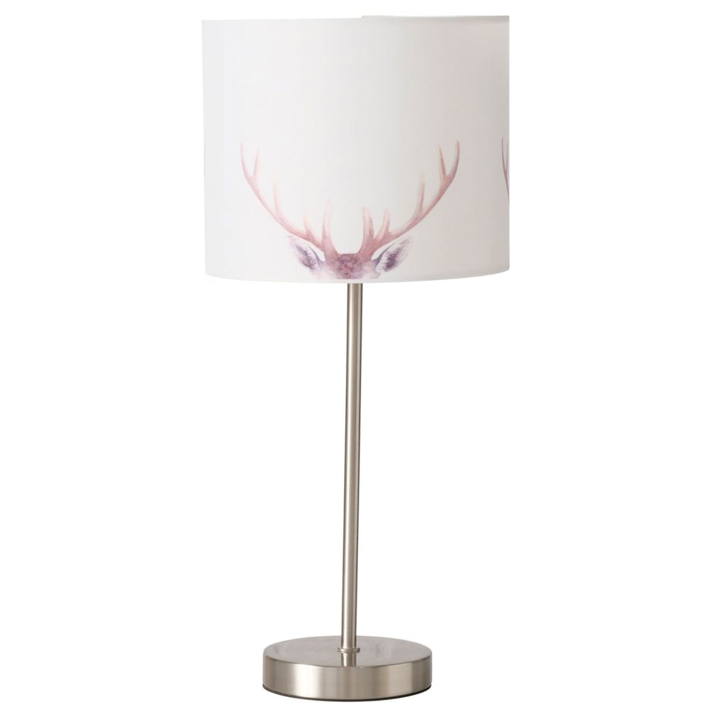 Lampe à poser en métal et abat-jour tissu motif cerf 18x18x40cm