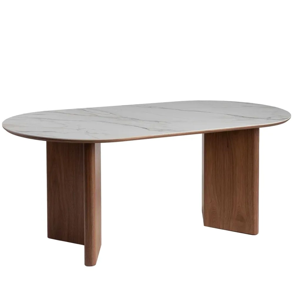 Table à manger design bois et céramique effet marbre 180x90x76cm