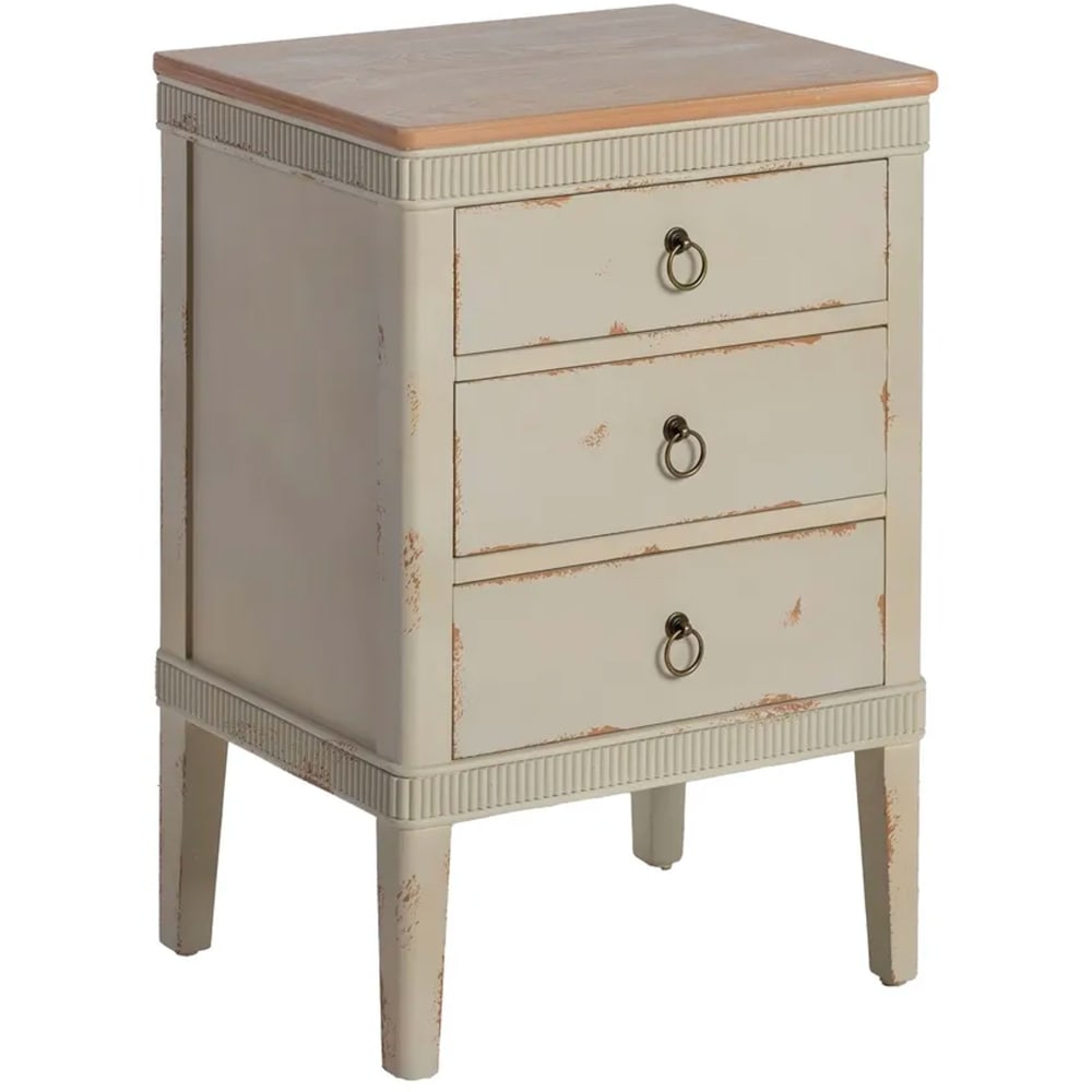 Table de chevet classique en bois beige effet vieilli 3 tiroirs 50x38x
