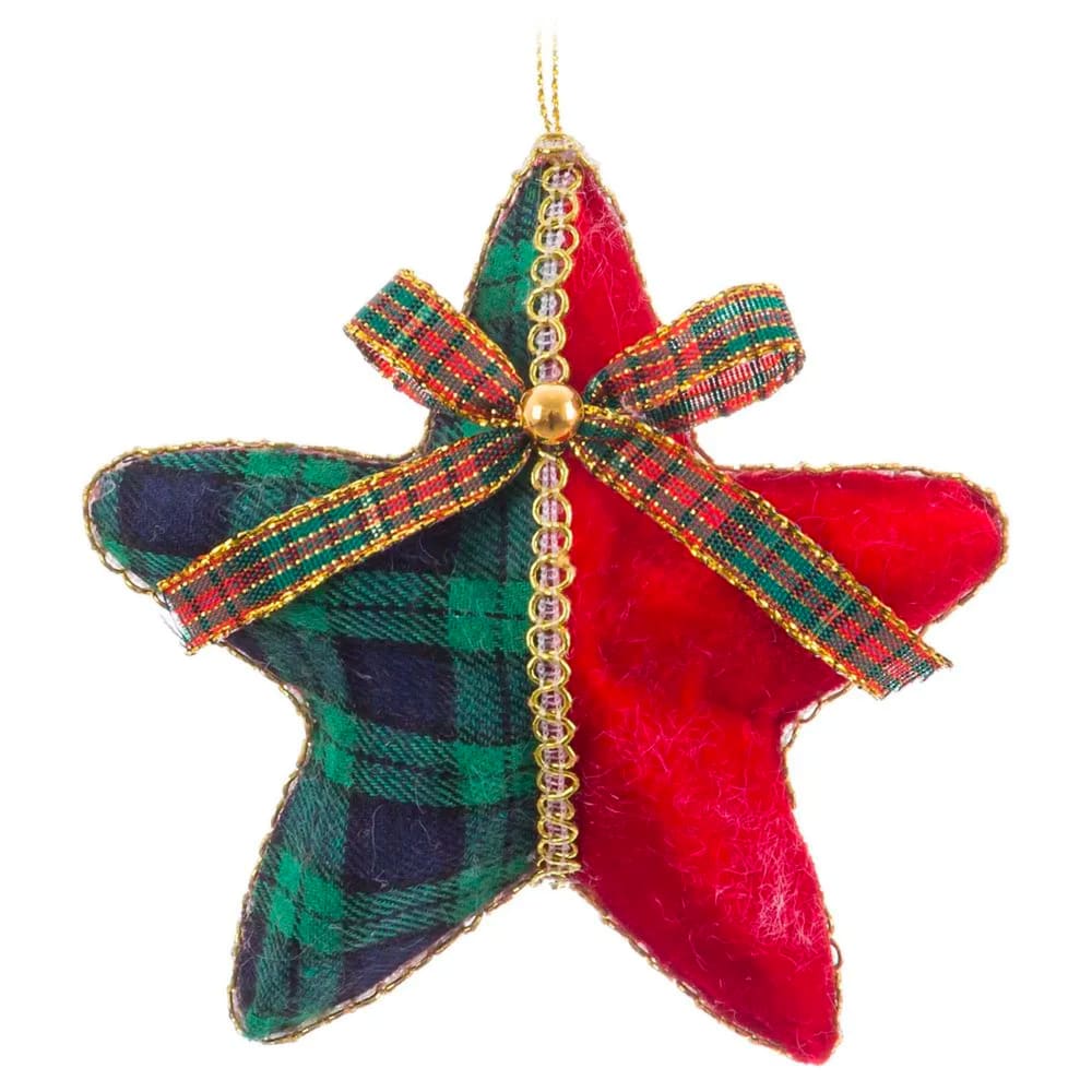 Décoration sapin de noël à suspendre classique étoile tissu 12x3x12cm