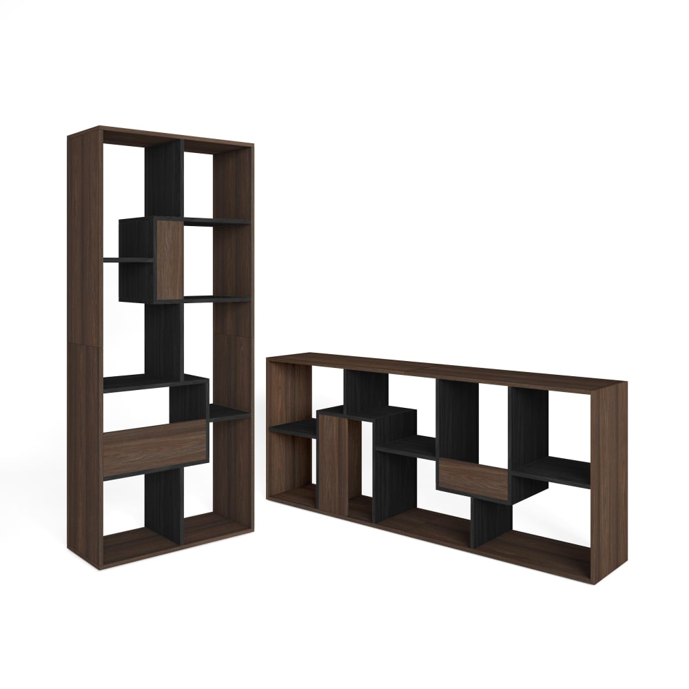 Bücherregal Holzeffekt dunkle Eiche und schwarz 67x31x162cm -