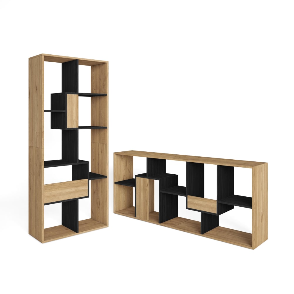 Bücherregal Holzeffekt eiche und schwarz 67x31x162cm - Maisons Du