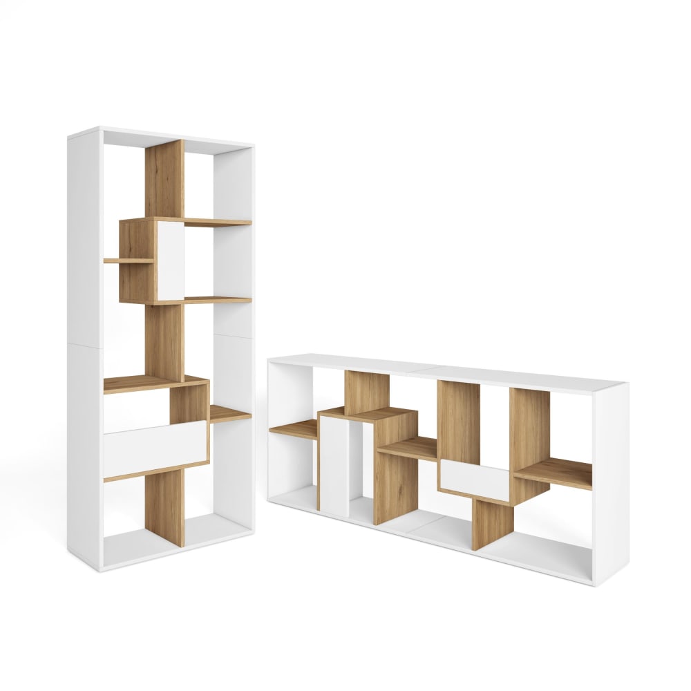 Bibliothèque effet bois blanc et chêne 67x31x162cm