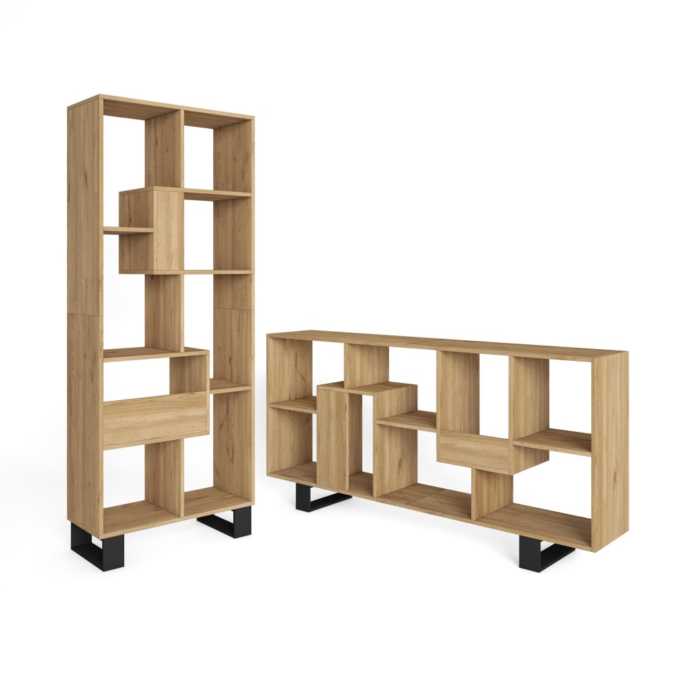 Bibliothèque effet bois de chêne 67x31x174cm avec pieds