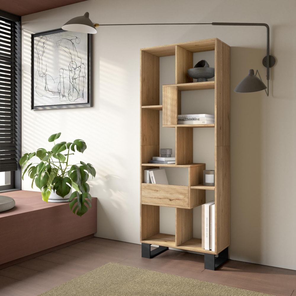Skraut home Bücherregal Holzeffekt eiche 67x31x174cm mit Beinen style modern Beige Spanplatte