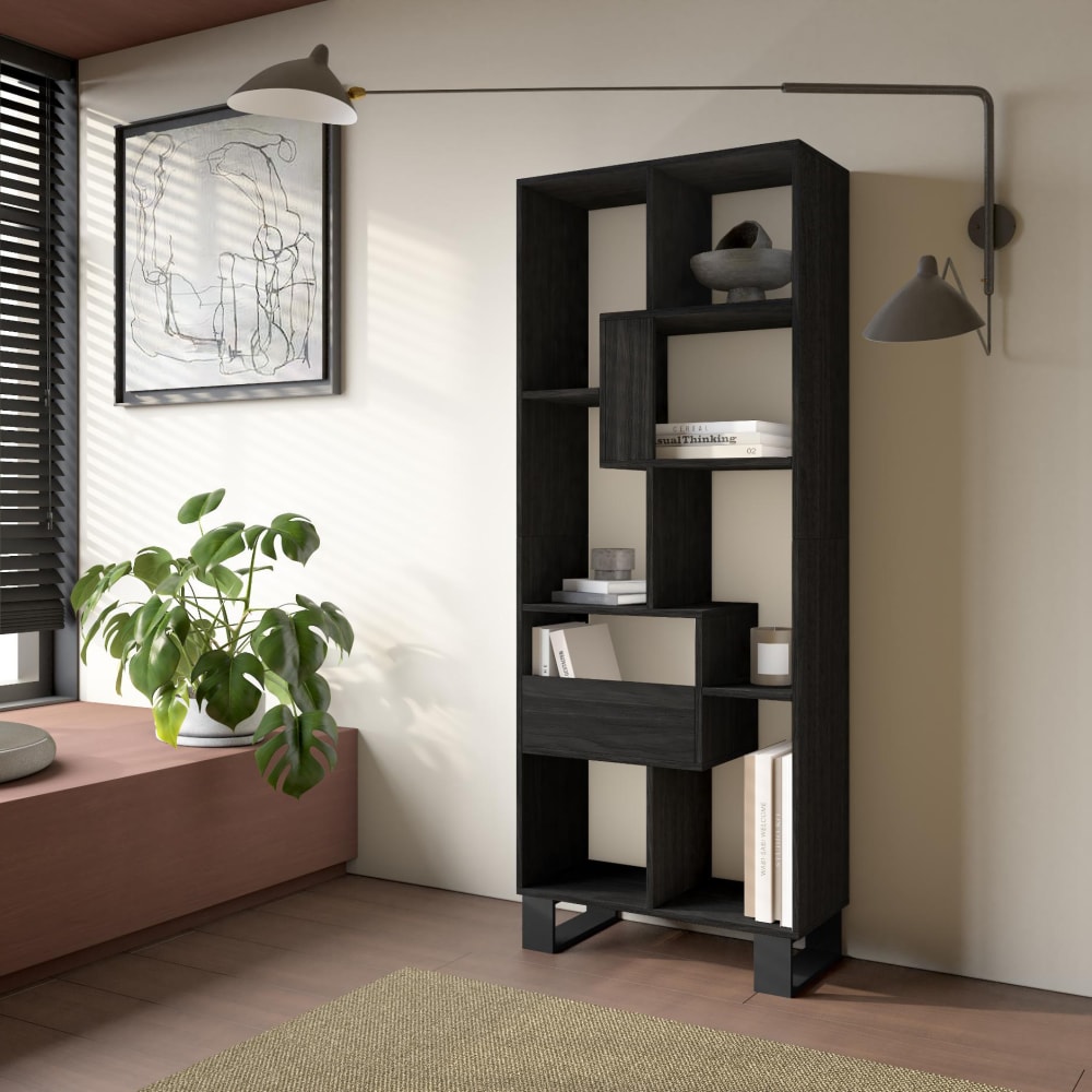 Skraut home Bücherregal Holzeffekt schwarz 67x31x174cm mit Beinen style modern - Spanplatte