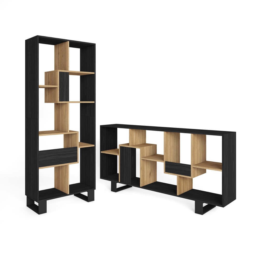 Bücherregal Holzeffekt schwarz und eiche 67x31x174cm mit Beinen -