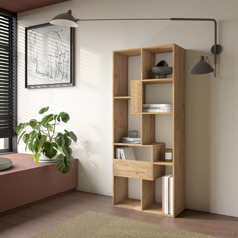 Skraut home Bücherregal Holzeffekt eiche 67x31x162cm style modern Beige Spanplatte