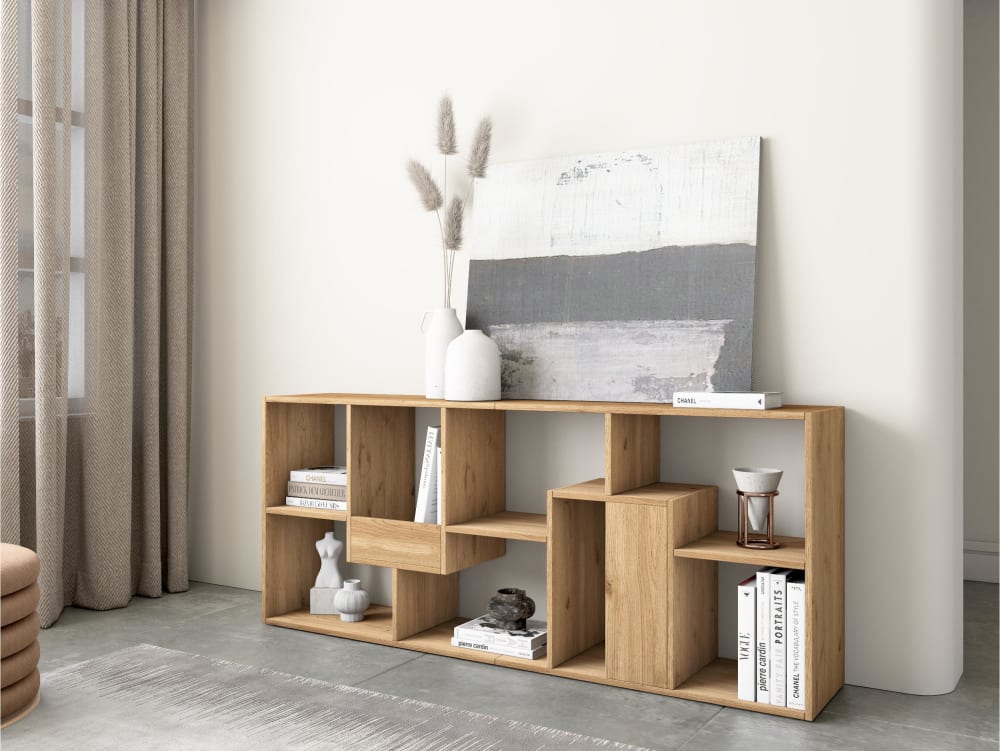 Bibliothèque effet bois de chêne 67x31x162cm