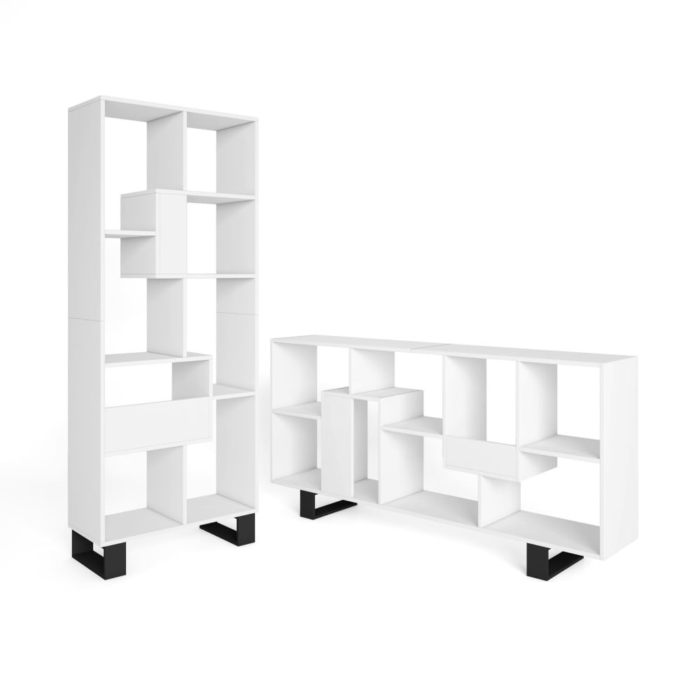 Bibliothèque effet bois blanc 67x31x174cm avec pieds